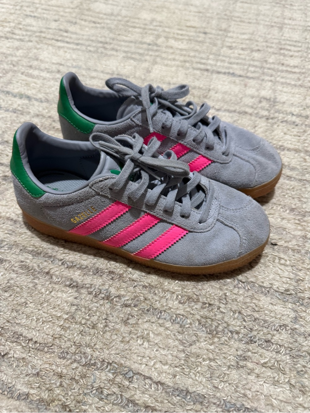 Adidas Gazelle Kids Suede Sneakers - Silver with Pink & Green